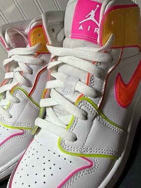 Nike Kids White Sneakers with Neon Pink, Orange & Lime Trim